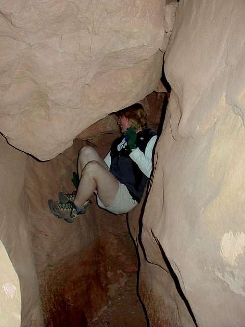 Bouldering in a slot canyon