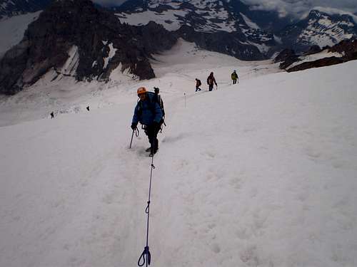 Roped above Little Tahoma