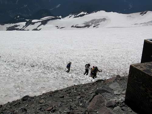 The final steps off the Muir Snowfield