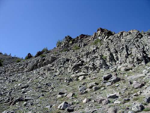 Looking up the rocky slope - alternative option