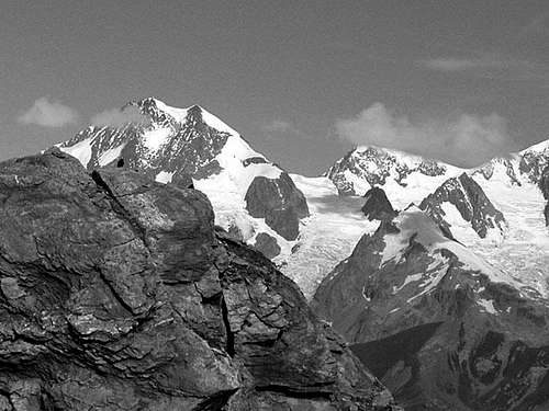 View from Lancebranlette towards summits of the Mont Blanc group