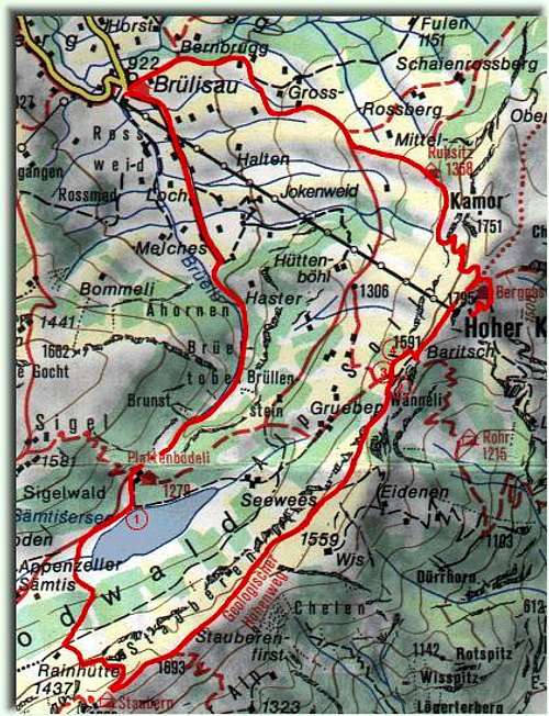 map from Brülisau to Hoher...