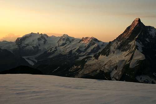 Monte Rosa during sunrise from Dent Blanche ridge