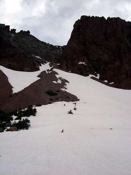  Looking up into the couloir...
