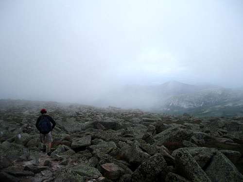 Me hiking through the clouds down Baxter towards the saddle