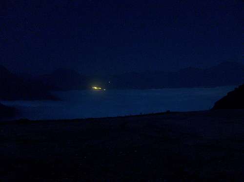 Nocturn view over a sea of clouds from Col d'Azet