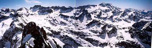 At the summit of the Hourgade, looking south, old fashioned hand-made panorama !