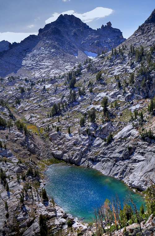 Lake 9450 with the Arrowhead and Dave's Peak in the distance