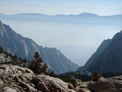 Fog over Lone Pine from Whitney Trail