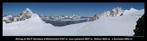 View from Biv.F.Giordano al Balmenhorn to Lyskamm, Dufour and Zumstein