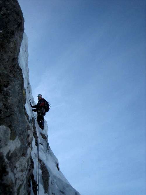 On the crux.  Thin and run out.