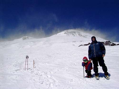 Yunona 47months and Dad on 4400+m on Elbrus slope