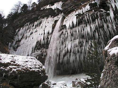 Pericnik waterfall in winter.