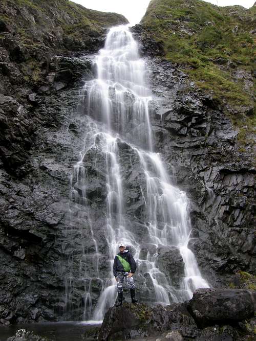 Me dwarfed by the Grey Mares Tail