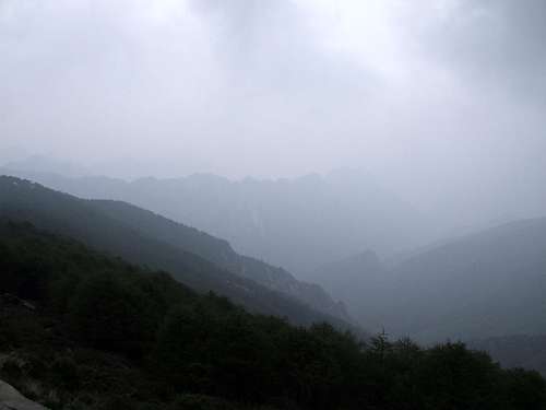 View of a valley in dense mist
