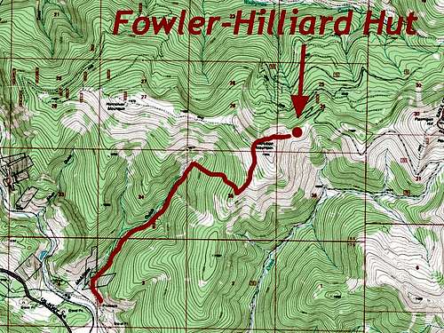 Map of McAllister Gulch Approach to Fowler-Hillirad Hut