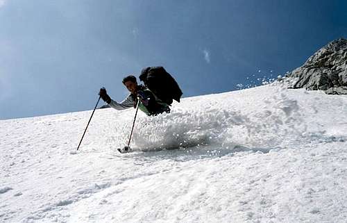 Skiing down the steep...