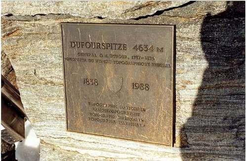 The plaque on the Dufourspitze.