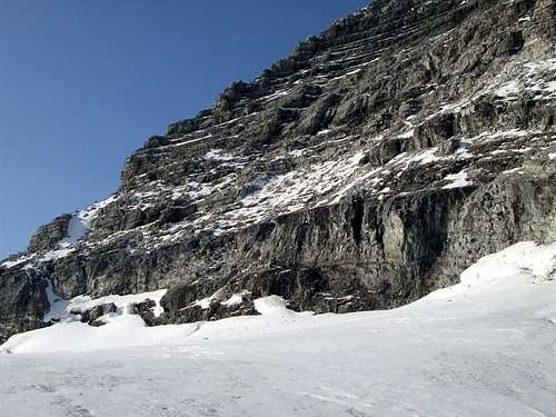Three-frame panorama of the SW face of Mount Sir Alexander (1/3) 