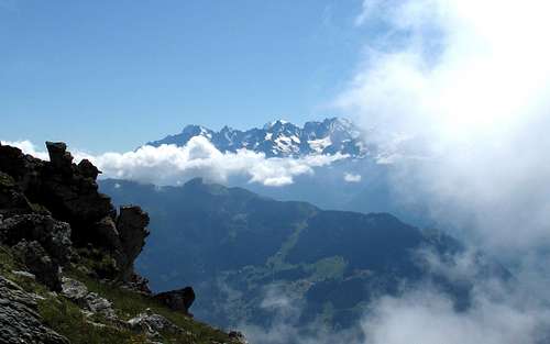 View to the Mont Blanc group from the Attelas above Verbier
