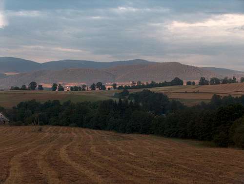 Evening in the Sudetes, from the window of the train near Międzylesie
