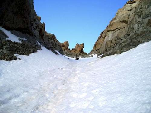 Looking up the couloir at a...