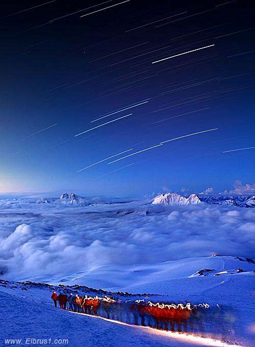 Climbing Elbrus - lights of the night... 