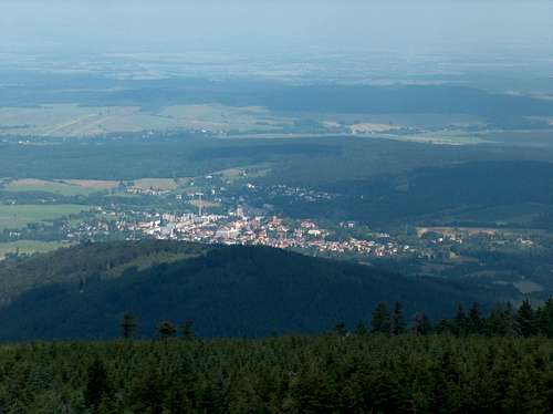 On the top of Smrek, looking down to Świeradów-Zdrój