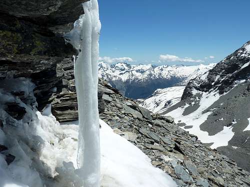 One of many frozen waterfalls near the summit