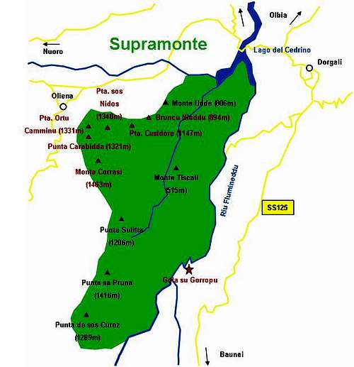 Handdrawn map of Supramonte....