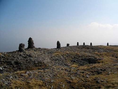 Cairns on the summit plateau of Wild Boar Fell