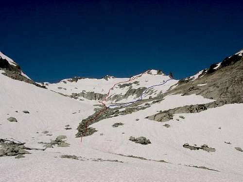 Hyas Creek Headwall (red) and...