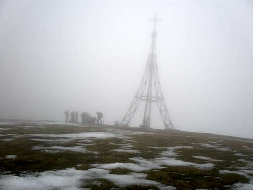 Summit, fog and wind