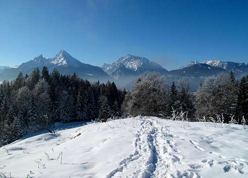Watzmann, Hochkalter and Reiteralpe seen from the Kneifelspitze trail