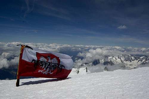 my flag on the peak of Mount Blanc