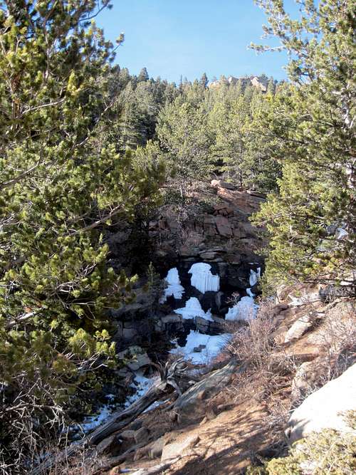 Icy waterfall in gully