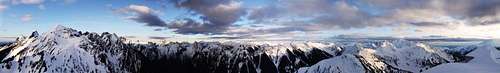 Panoramic winter view from Winchester Mtn Lookout, North Casades