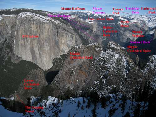 Yosemite Valley from Dewey Pt., labeled