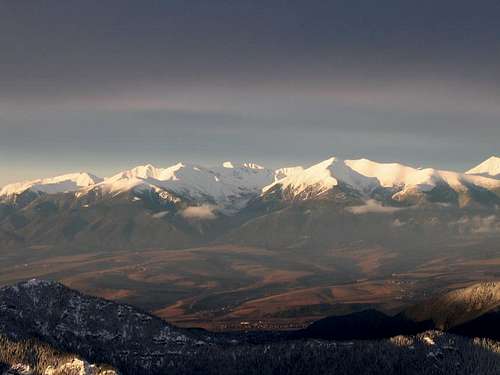 View of the Western Tatras from the South at sunset