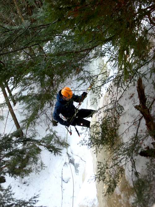 Rappelling down the ice-fall