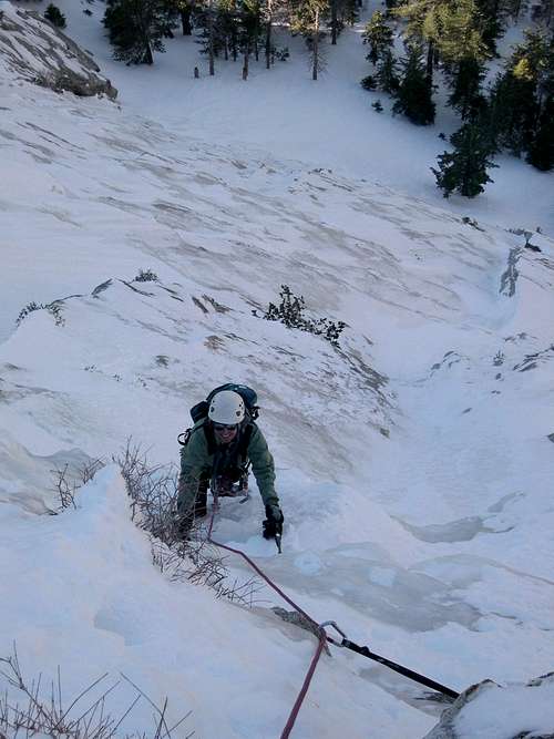 On the headwall, Tahquitz Rock in winter
