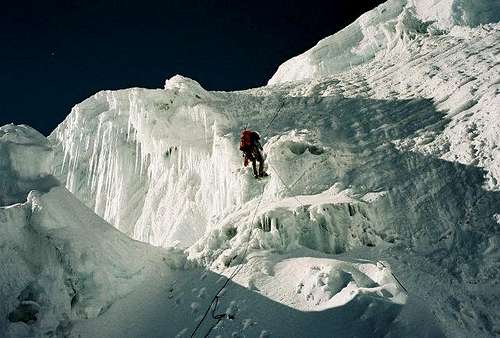 Rappelling the steep ice on...