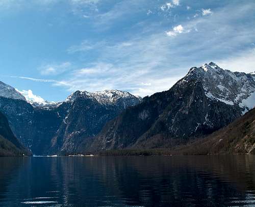St. Bartholomä and the peaks above the southern tip of the Königssee