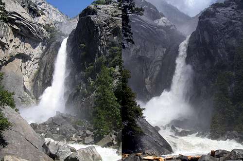 Yosemite Falls Before and During Flood