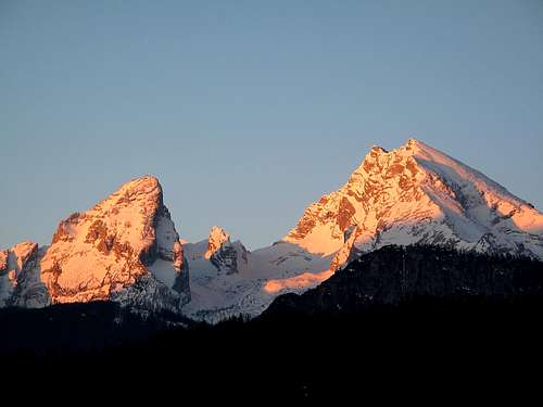 The Watzmann as seen from Berchtesgaden early in the morning in April 1