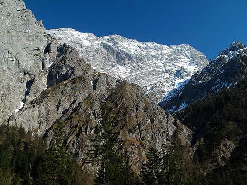 Looking up to the Watzmann (2713m) with it's west wall from the Wimbach valley