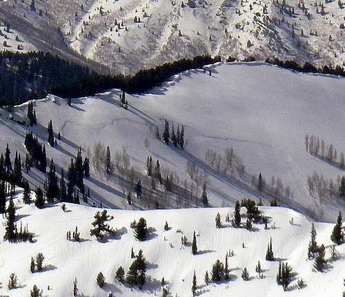 An avalanche in The Meadow Chutes