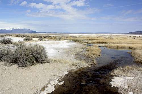 Where Borax Lake flows into the desert
