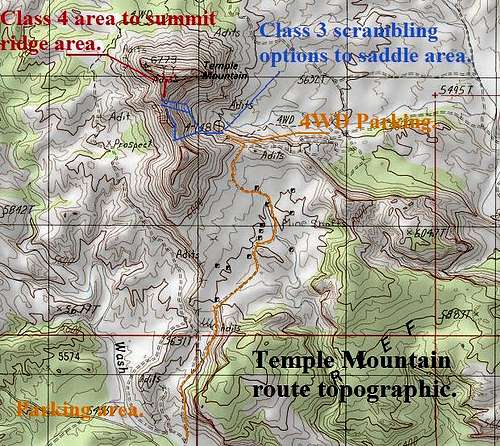 Temple Mountain Route topographic.