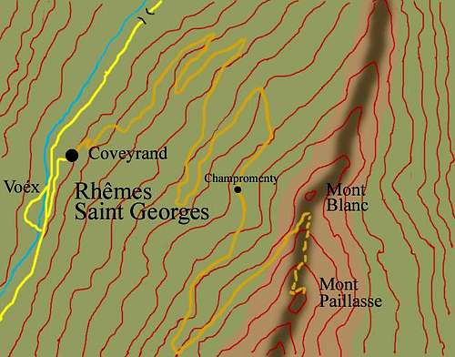 Hand-made map of the route to Mont Paillasse <i>(2414m)</i>